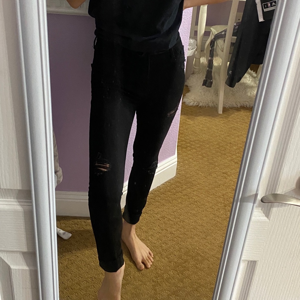 High-Rise Super Skinny Ripped Black Jeans